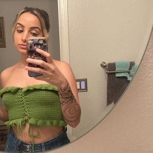 Green Knit material cropped tube top ( Womens S)